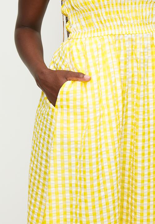 MILLA - Shirred Midi Fit & Flare Dress - Yellow