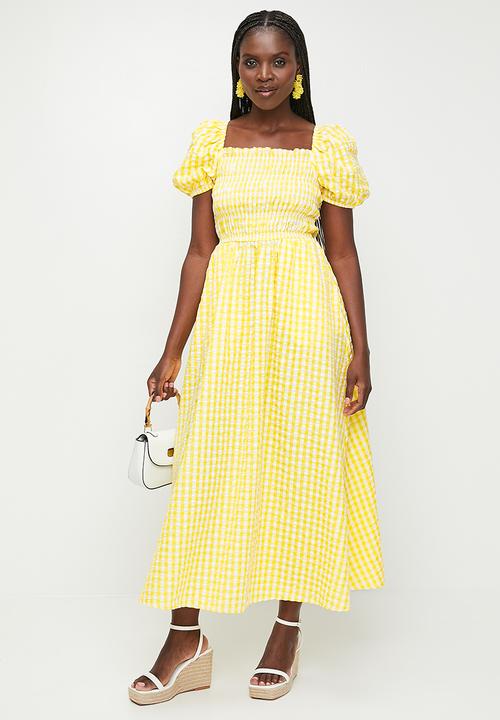 MILLA - Shirred Midi Fit & Flare Dress - Yellow
