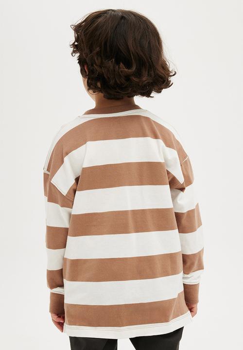 Cotton On - The essential long sleeve tee - taupy brown/vanilla stripe
