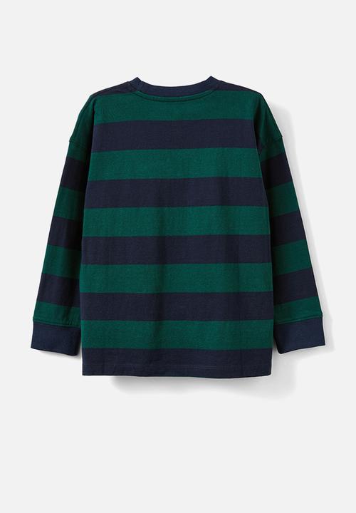 Cotton On - The essential long sleeve tee - squid ink/pine tree green stripe