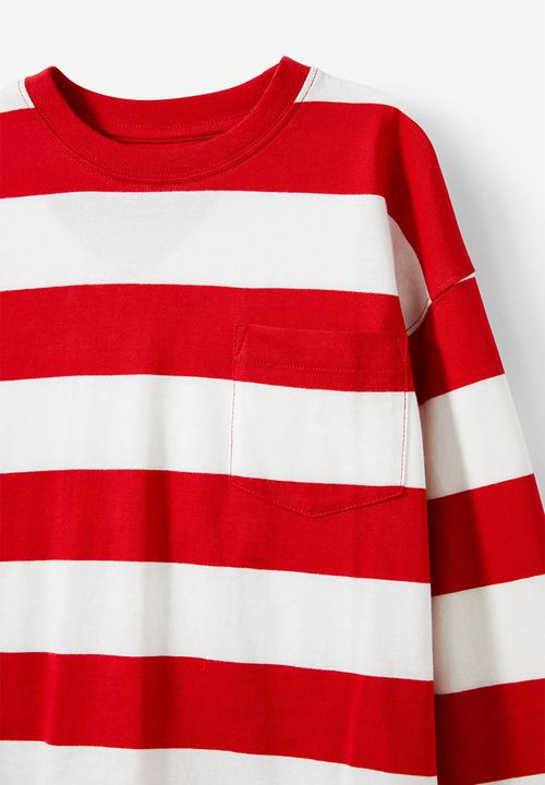 Cotton On - The essential long sleeve tee - vanilla/varsity red stripe