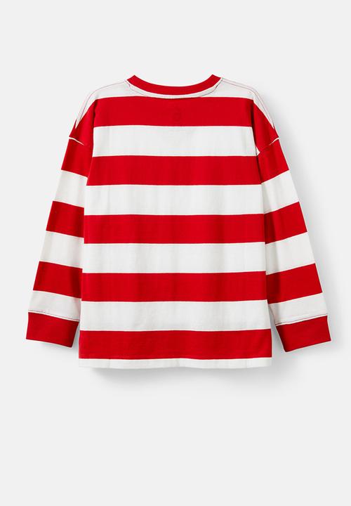Cotton On - The essential long sleeve tee - vanilla/varsity red stripe