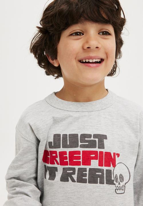 Cotton On - Long sleeve jonny tee - fog grey marle/just creepin it real