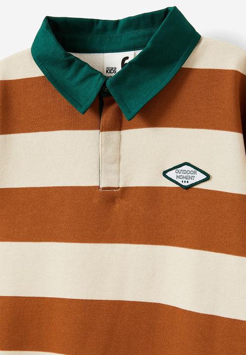 Cotton On - Rugby polo fleece top - rainy day/rusty orange bold stripe