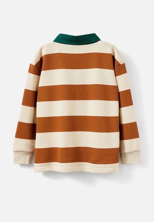 Cotton On - Rugby polo fleece top - rainy day/rusty orange bold stripe