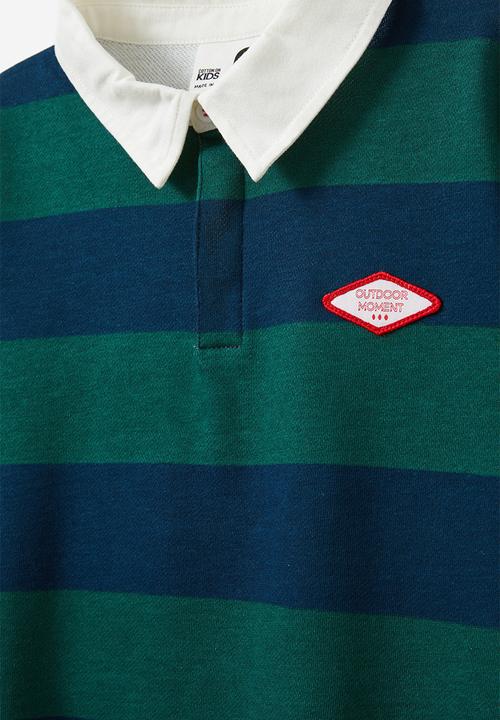 Cotton On - Rugby polo fleece top - in the navy/pine tree bold stripe