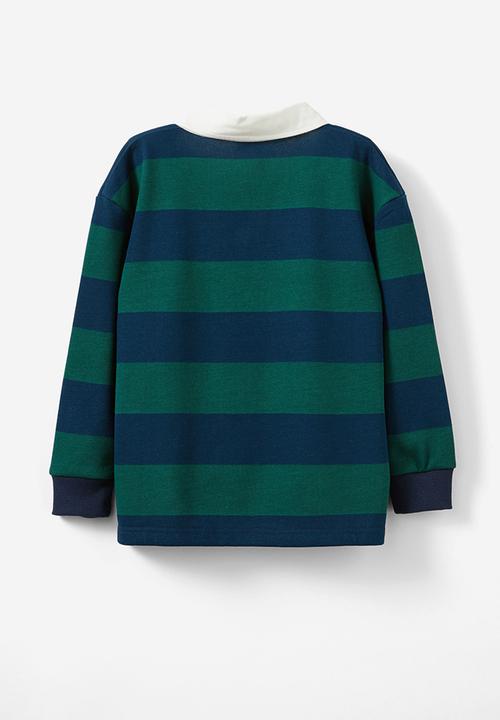 Cotton On - Rugby polo fleece top - in the navy/pine tree bold stripe