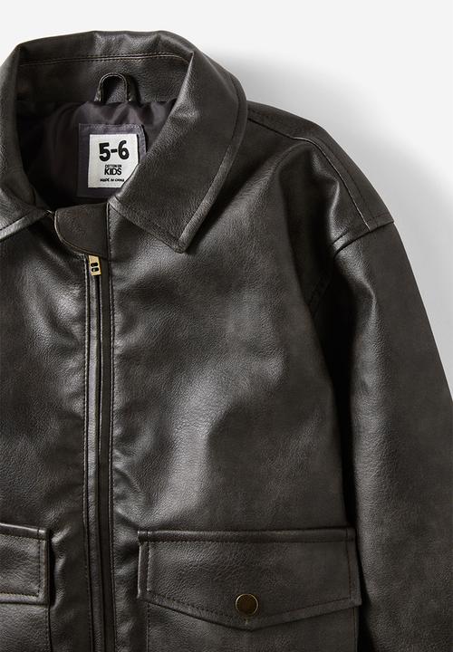 Cotton On - Fletcher faux leather bomber jacket - aged hot choccy
