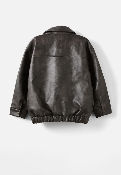 Cotton On - Fletcher faux leather bomber jacket - aged hot choccy