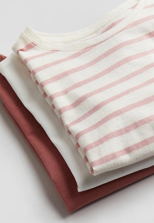 H&M - 3-Pack cotton tops - brick red & white