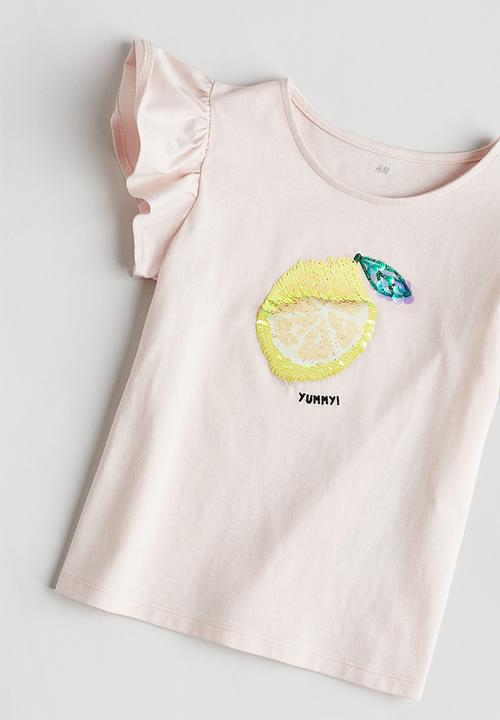 H&M - Flutter-sleeved top - light pink/lemon