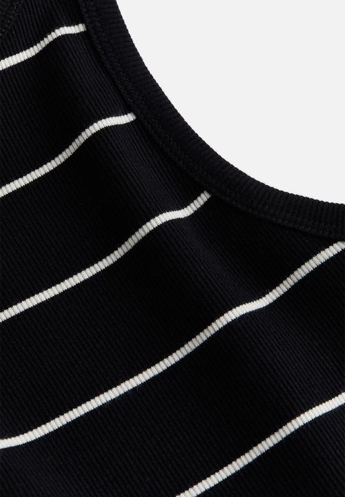 H&M - Cropped vest top - black/striped