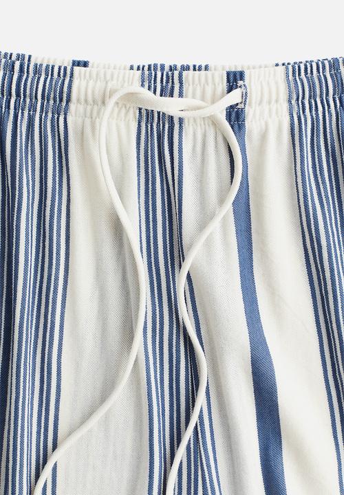 H&M - Wide pull-on trousers - white/blue striped 