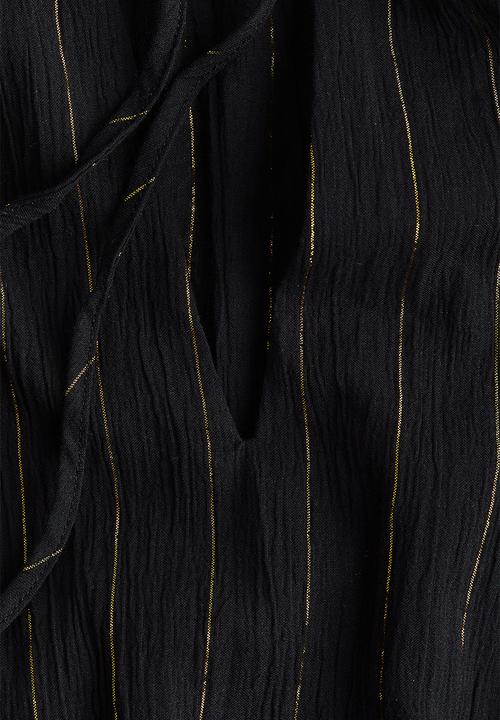 H&M - Glittery tie-detail tunic dress - black/striped 
