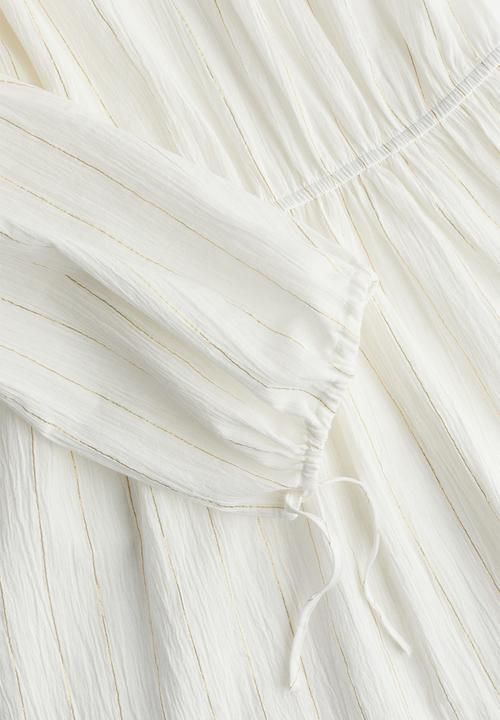 H&M - Glittery tie-detail tunic dress - cream pinstriped