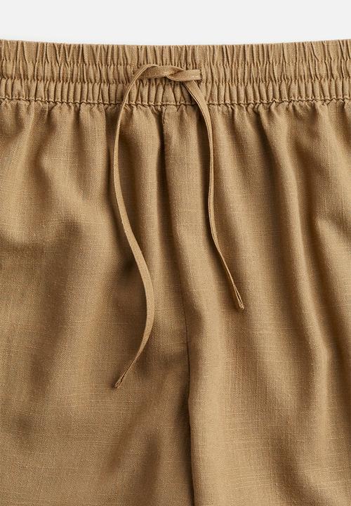 H&M - Linen-blend pull-on shorts - dark beige
