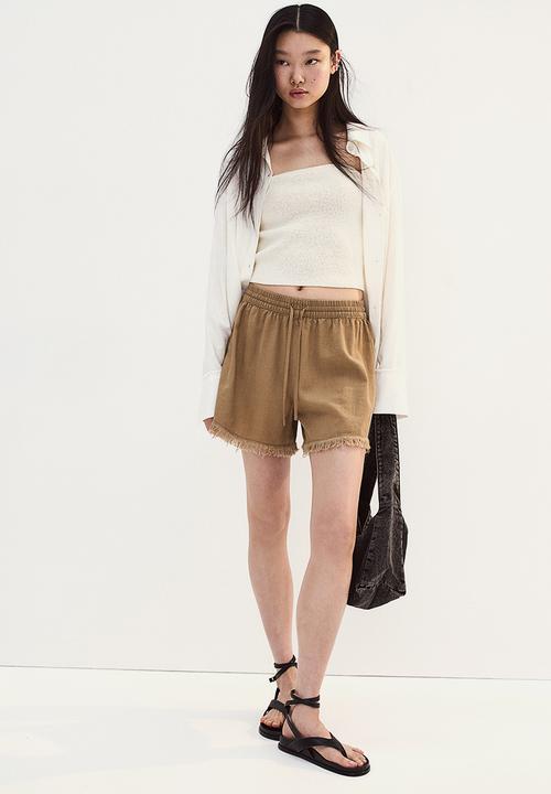 H&M - Linen-blend pull-on shorts - dark beige