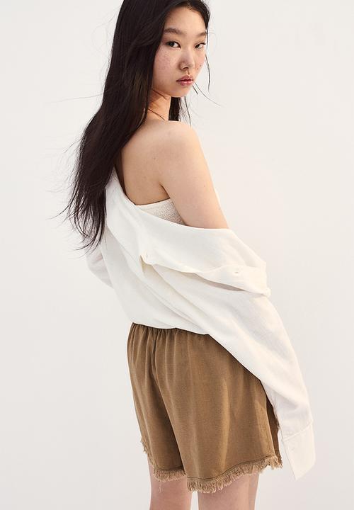 H&M - Linen-blend pull-on shorts - dark beige