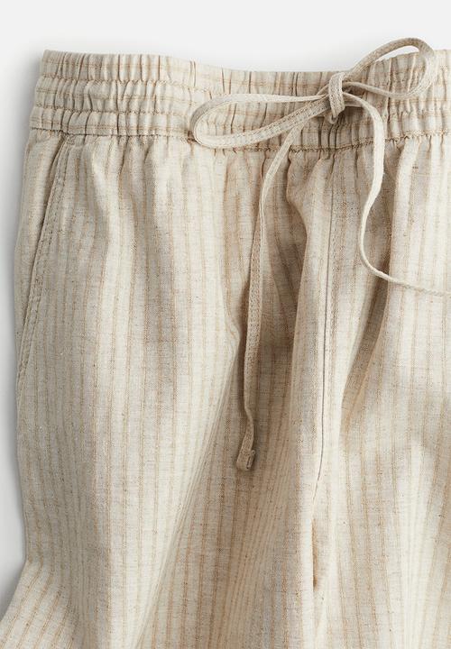 H&M - Linen-blend joggers - Beige/Striped