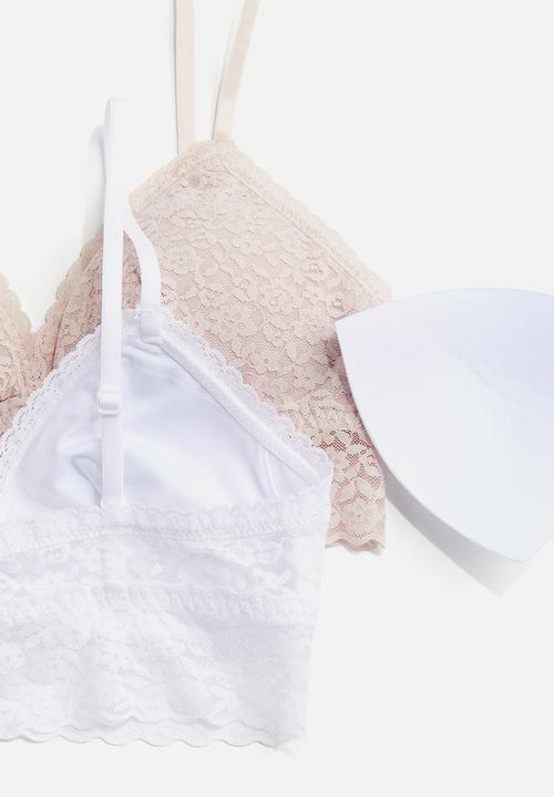 H&M - 2-Pack padded lace bras - Light beige White