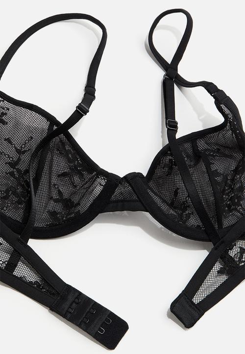 H&M - Non-padded underwired lace bra - black