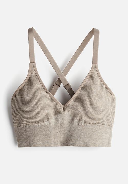 H&M - Seamless medium support sports bra in drymove™ - beige,grey