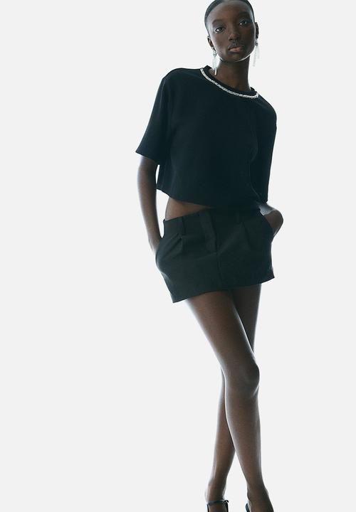 H&M - Short T-shirt - black/beads