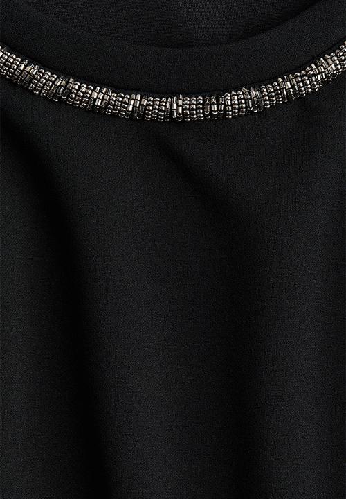 H&M - Short T-shirt - black/beads