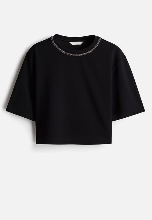 H&M - Short T-shirt - black/beads