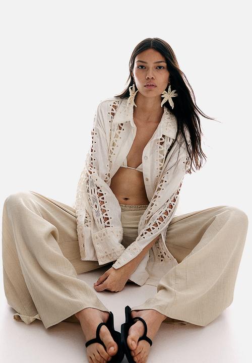 H&M - Wide crinkled trousers - Beige