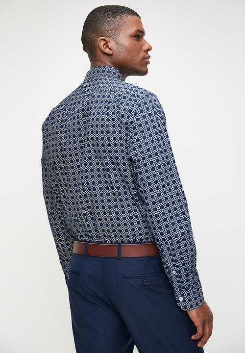 POLO - Eli Ls Geometric Printed Shirt - Navy