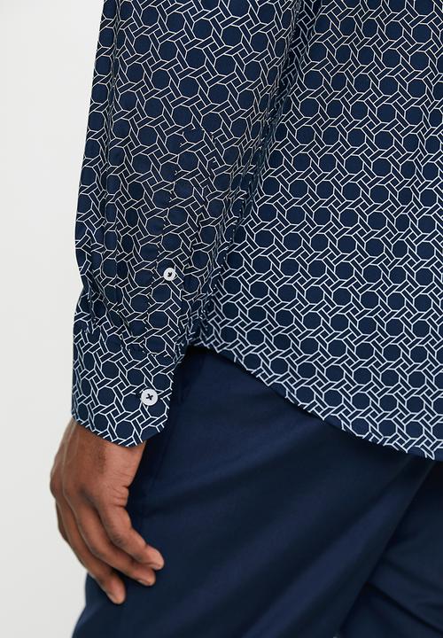 POLO - Eli Ls Geometric Printed Shirt - Navy