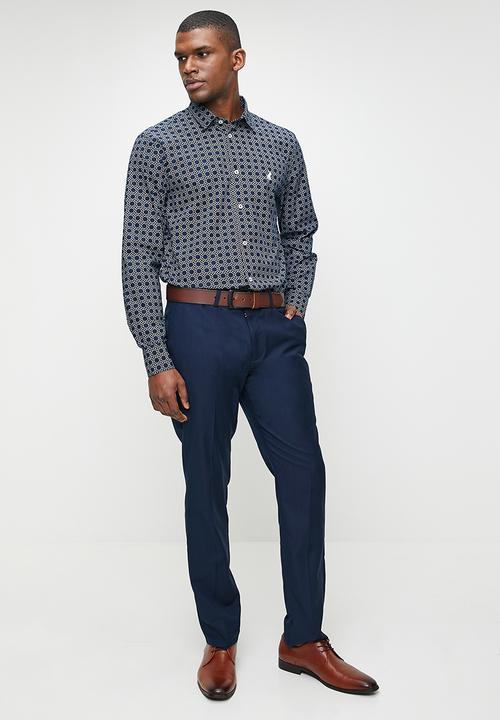 POLO - Eli Ls Geometric Printed Shirt - Navy