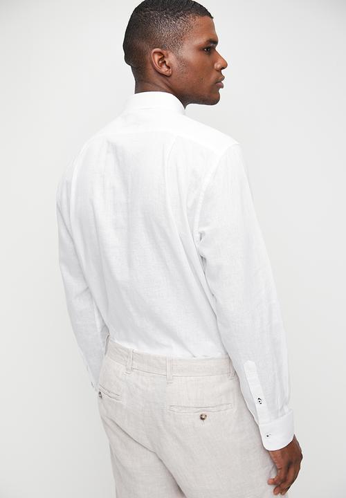 POLO - Lex Ls Plain Linen Shirt - White