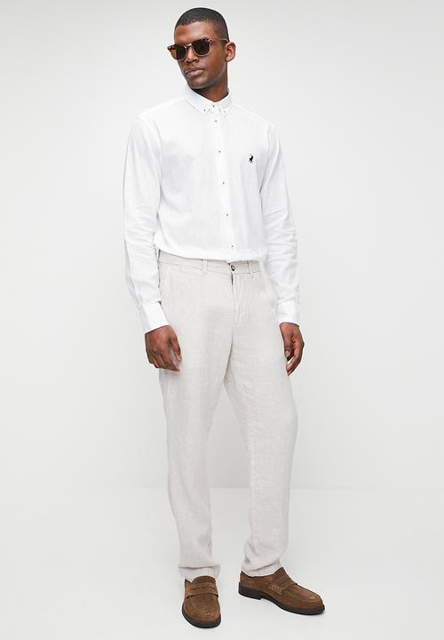 POLO - Lex Ls Plain Linen Shirt - White