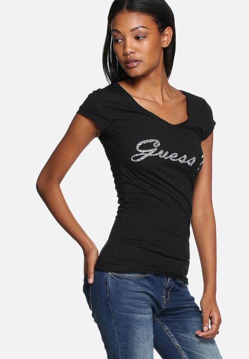 GUESS - Rhinestones pearl V-neck tee