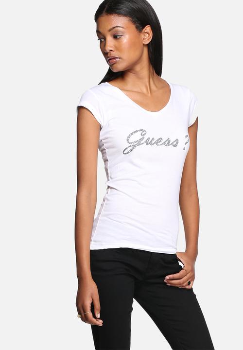 GUESS - Rhinestones pearl V-neck tee