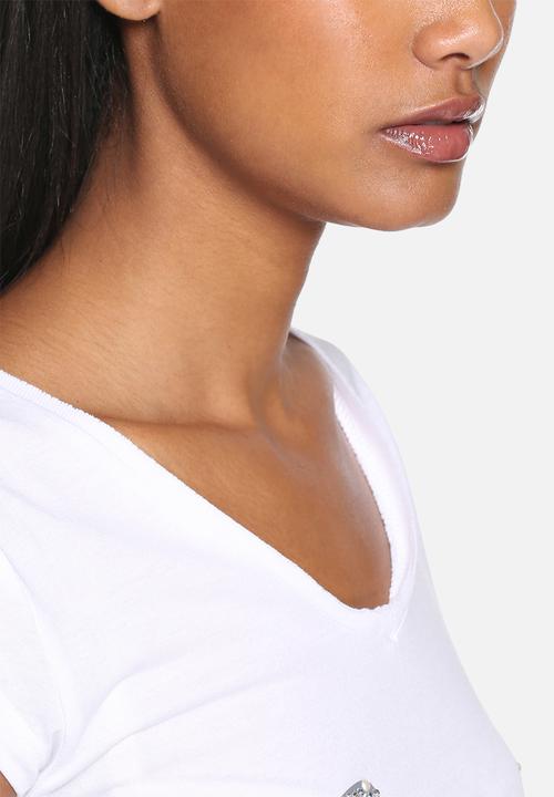 GUESS - Rhinestones pearl V-neck tee