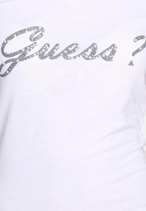 GUESS - Rhinestones pearl V-neck tee