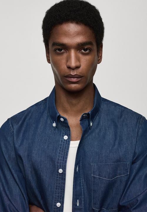 MANGO - Shirt chambrec - open blue