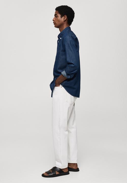 MANGO - Shirt chambrec - open blue