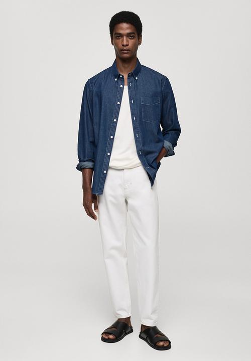 MANGO - Shirt chambrec - open blue