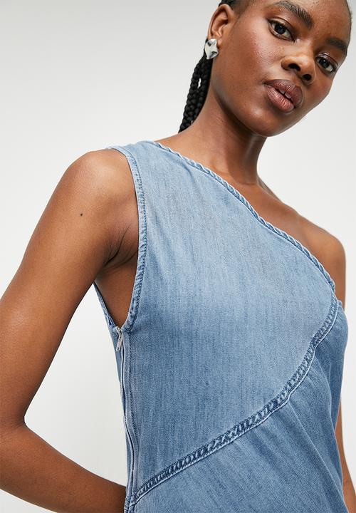 Superbalist - Denim asym midi dress - dark blue