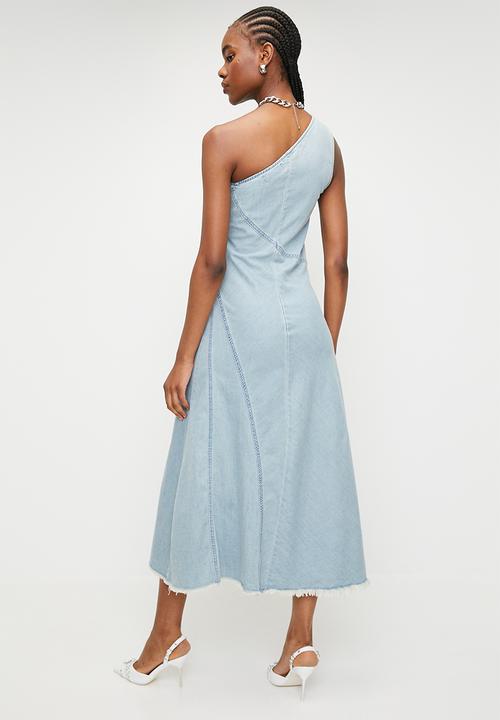 Superbalist - Denim asym midi dress - light blue