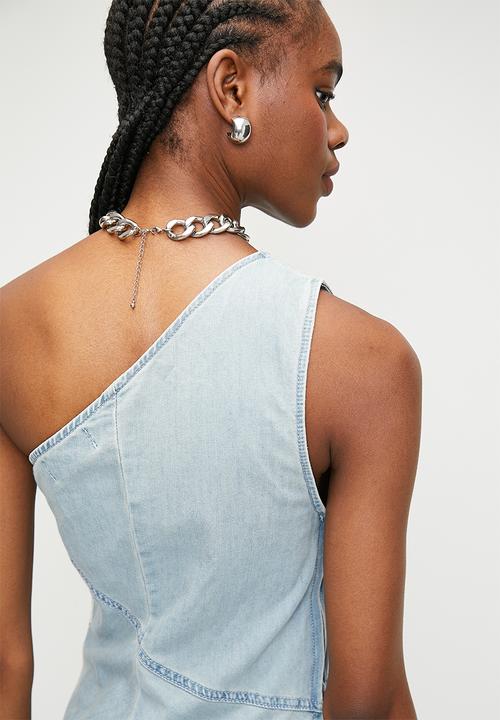 Superbalist - Denim asym midi dress - light blue