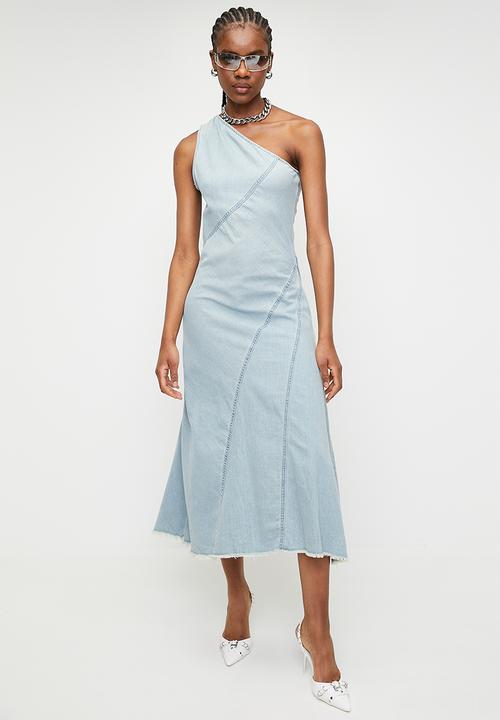 Superbalist - Denim asym midi dress - light blue