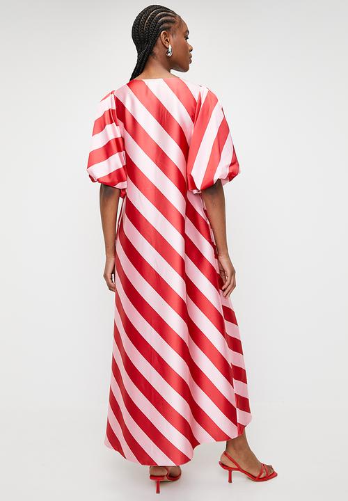 Me&B - Bernadette Stripe Dress - Redpink