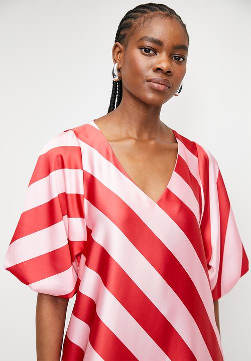 Me&B - Bernadette Stripe Dress - Redpink