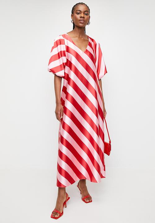 Me&B - Bernadette Stripe Dress - Redpink