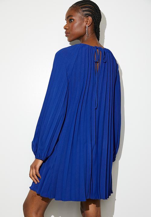 VELVET - Pleated trapeze mini dress - blue